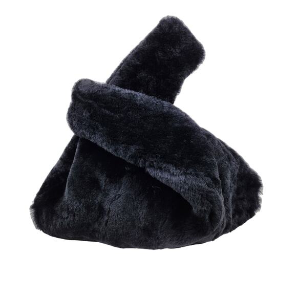 KARA Black Genuine Lamb Fur & Suede Mini Shopper or Japanese Knot Bag RARE HTF - Picture 2 of 12